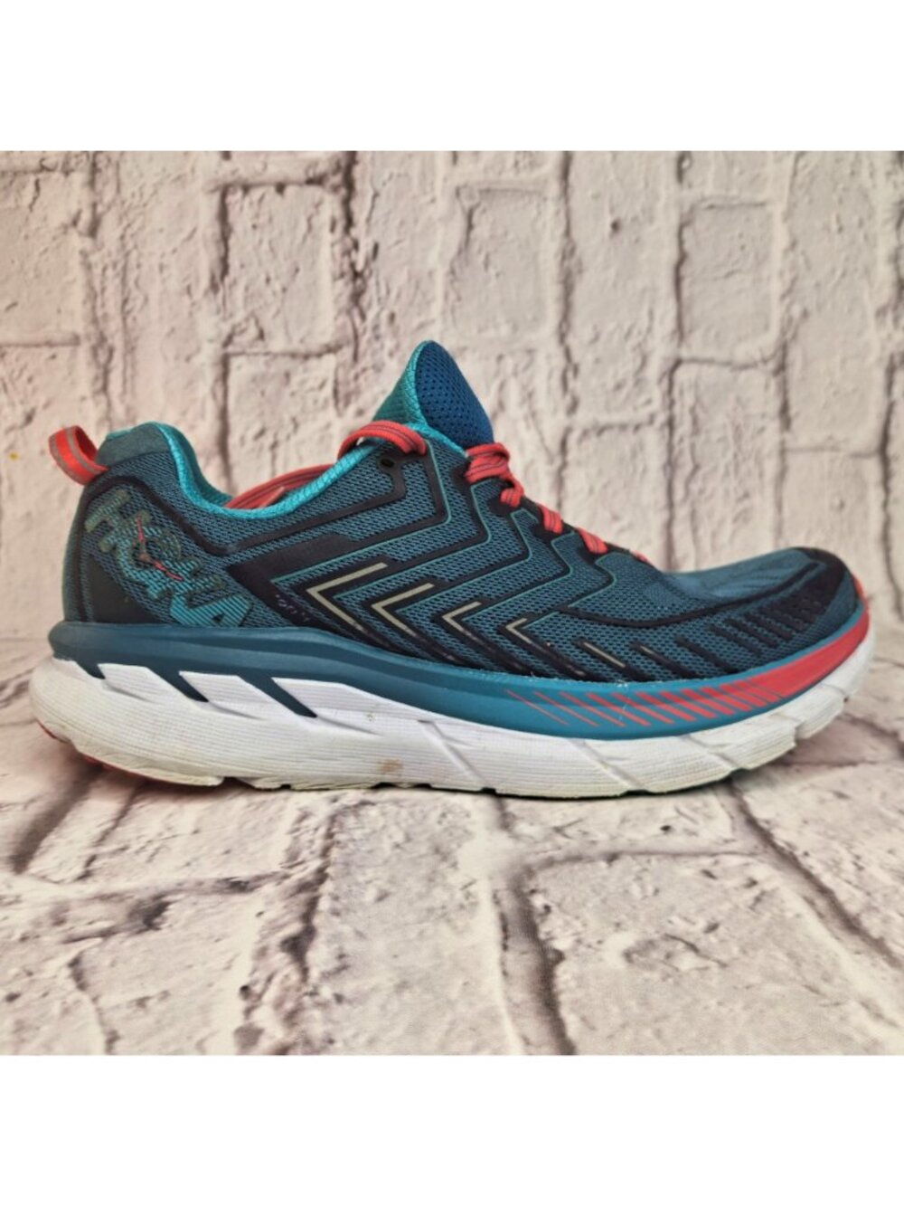 Hoka One One Clifton 4 Womens Running Shoes Size 9.5 Blue & Coral Cushioned - Picture 2 of 12